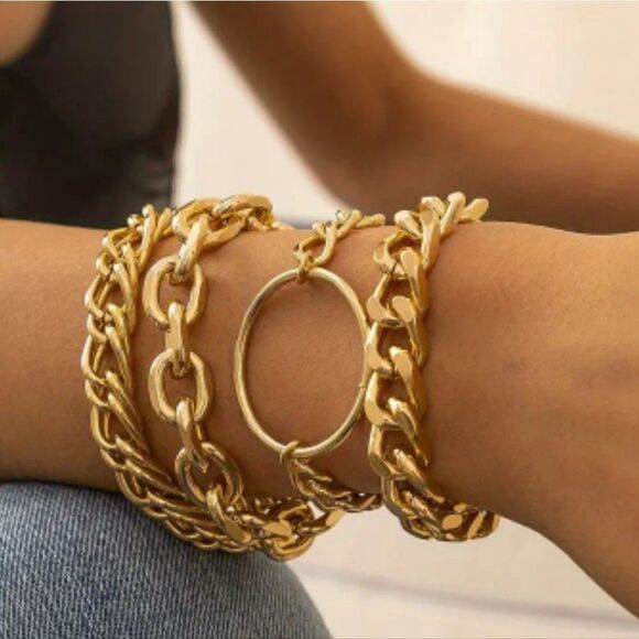 4 pcs Punk Style Gold or Silver Plated Chain Bracelet - Picture 3 of 7